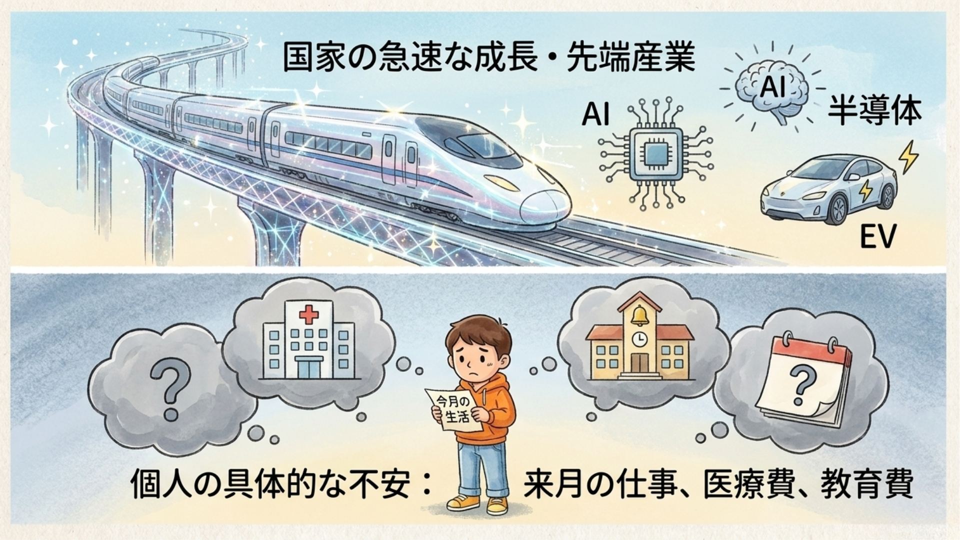 中国の道路、鉄道、工場建設など投資中心の成長を象徴するイメージ