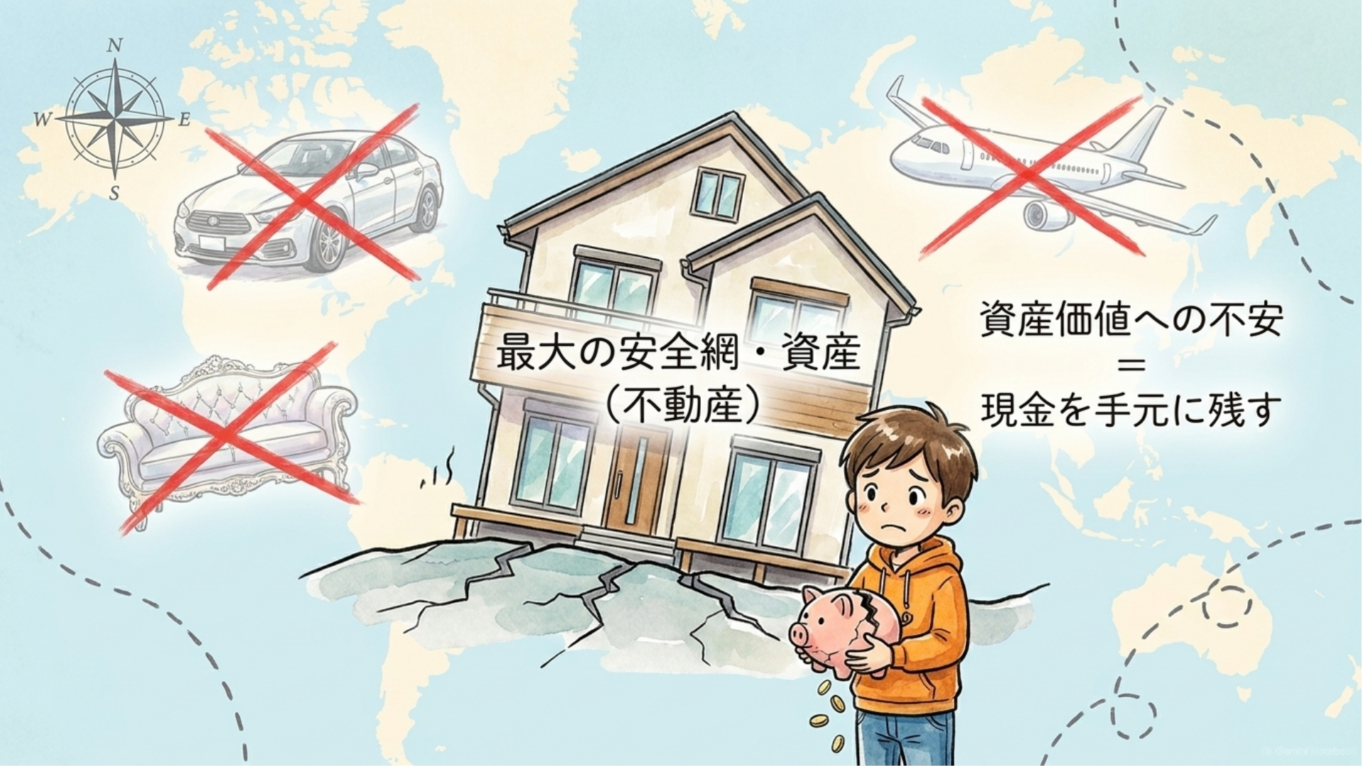 中国の不動産市場と住宅価格への不安を表すイメージ