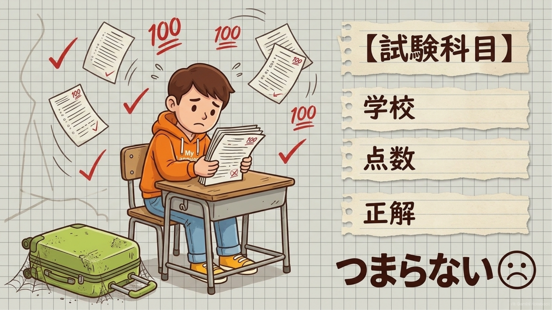 教室で試験用紙に向かう生徒の様子