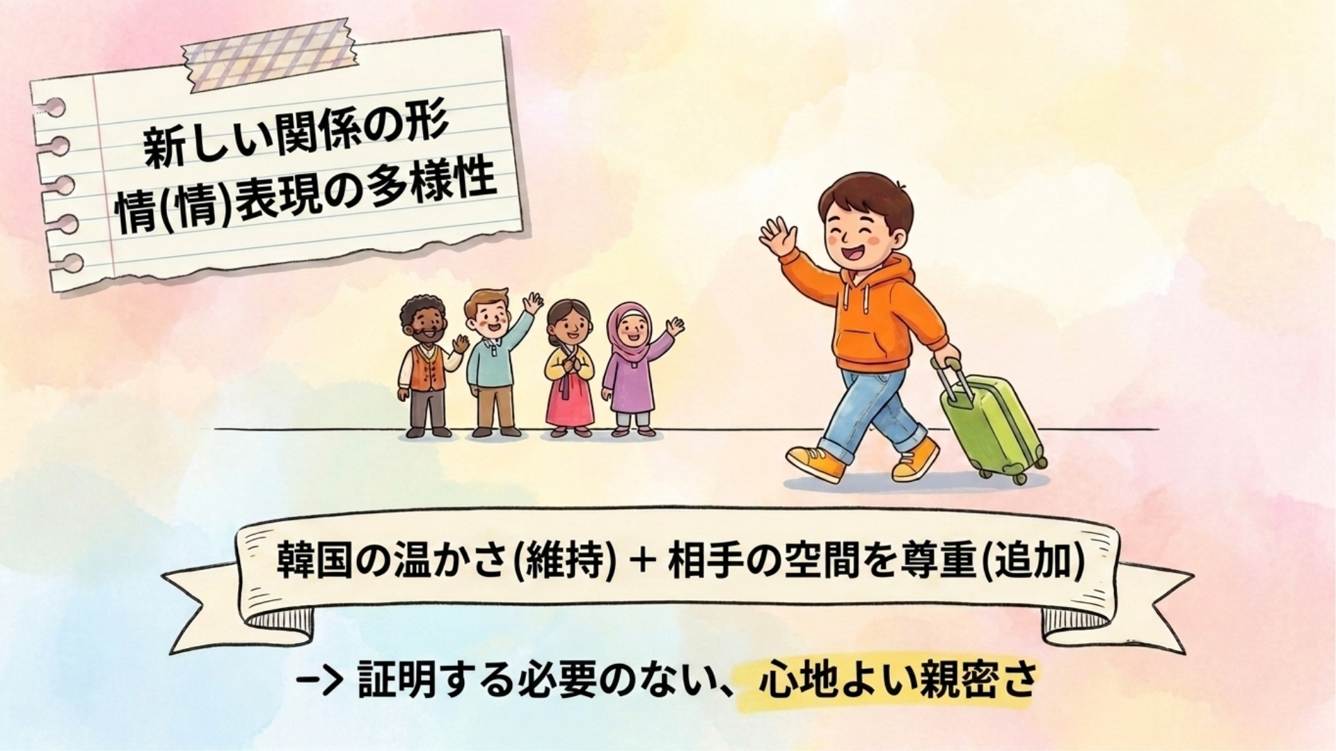 温かさと、ほどよい距離が共存する関係を思い描かせる場面
