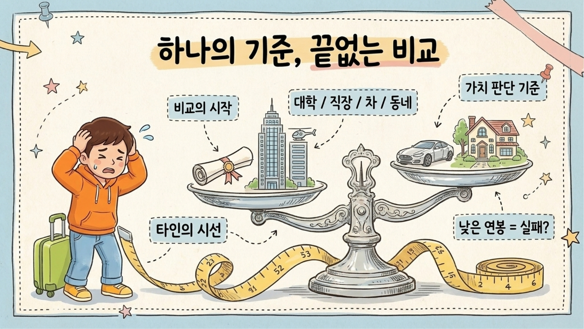하나의 기준으로 서로를 비교하게 되는 분위기