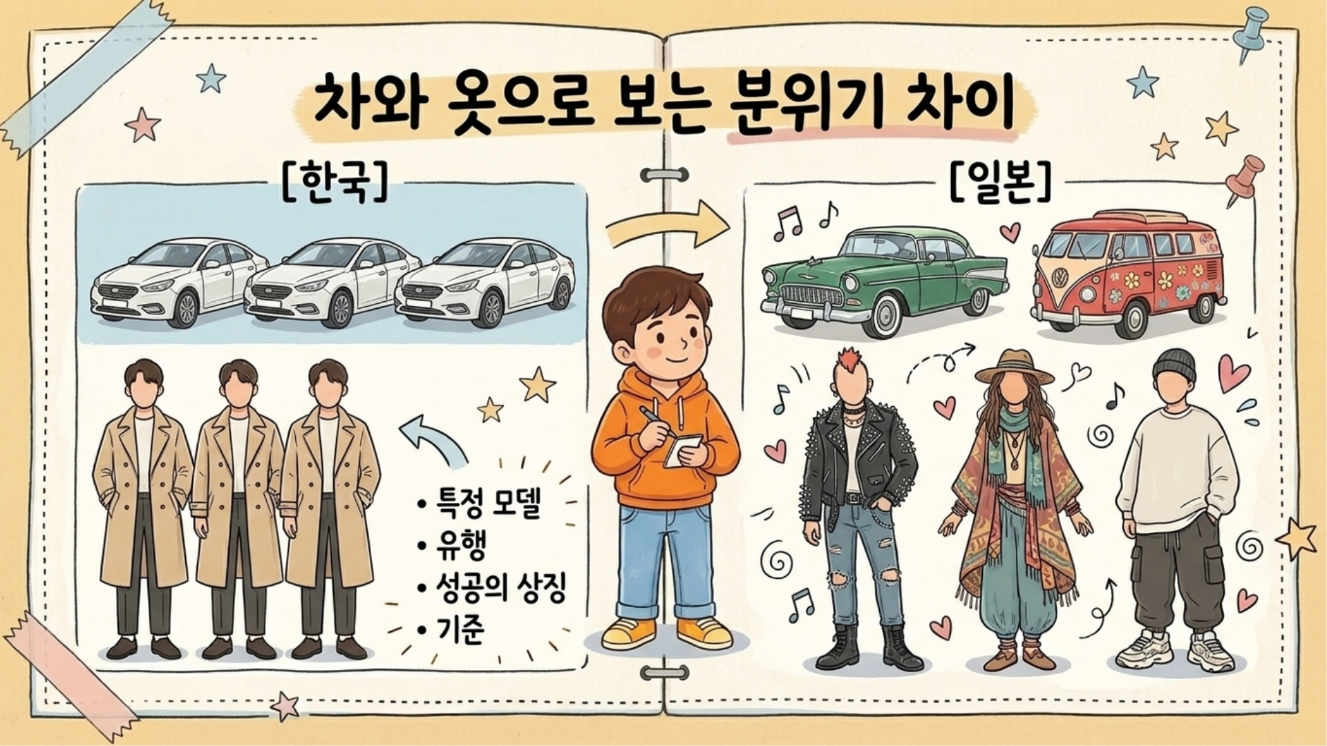 유행하는 차와 옷을 통해 드러나는 한국과 일본의 차이